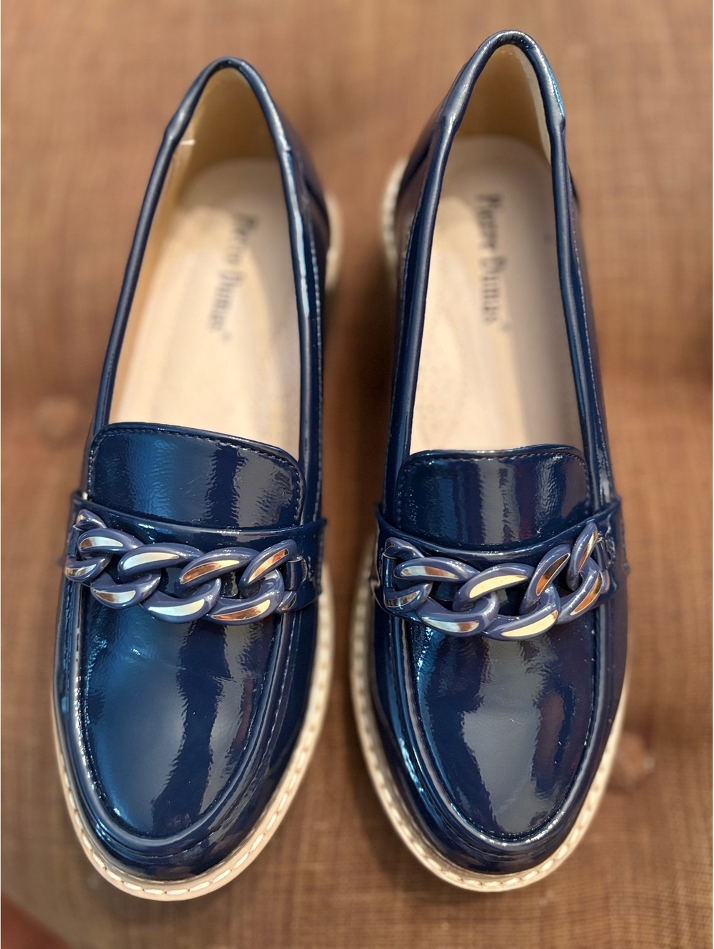 NWOB Pierre Dumas Navy Patent Loafer with Chain 6M